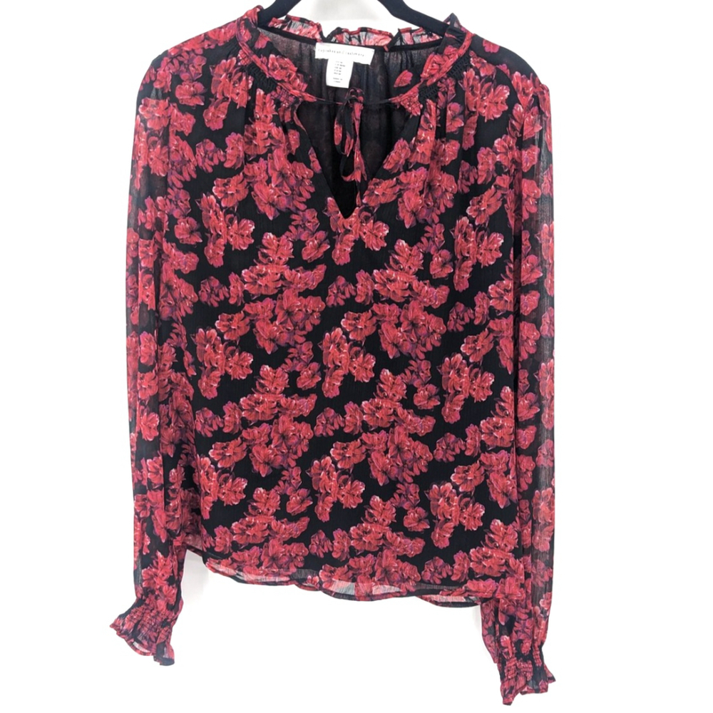 Cupcakes and Cashmere Blouse Womens Medium Black‎ Red Floral Whimsygoth